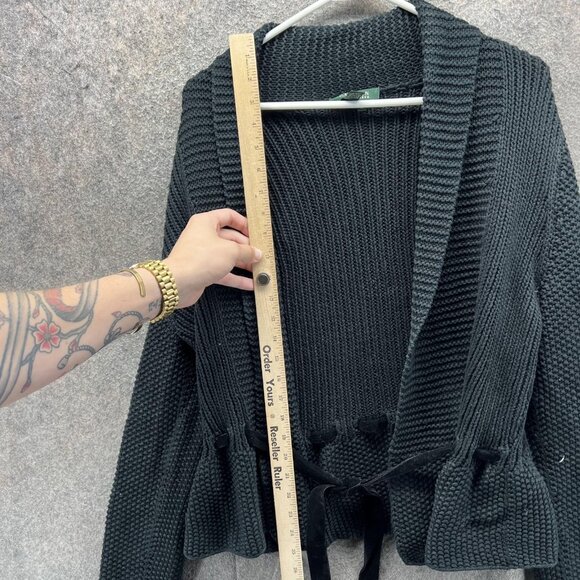 Lauren Ralph Lauren Sweater Womens Medium Black Tie Waist Open Front Cardigan - Picture 7 of 10